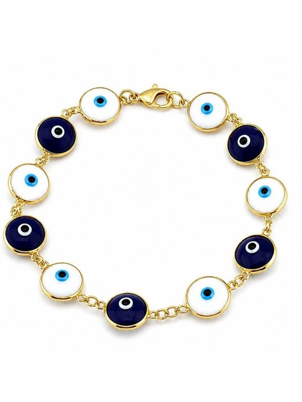 Sapphires Double Side Evil Eye Bracelet 14k Yellow Gold Plated (.925)